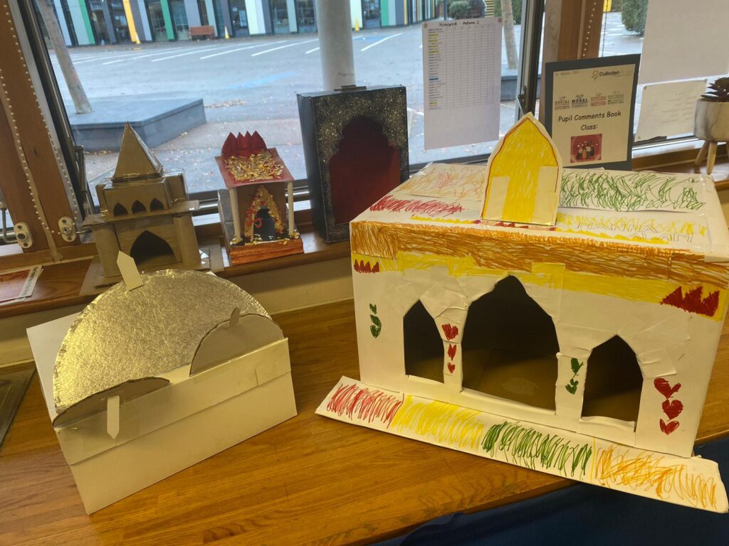 Models of temples made by the children