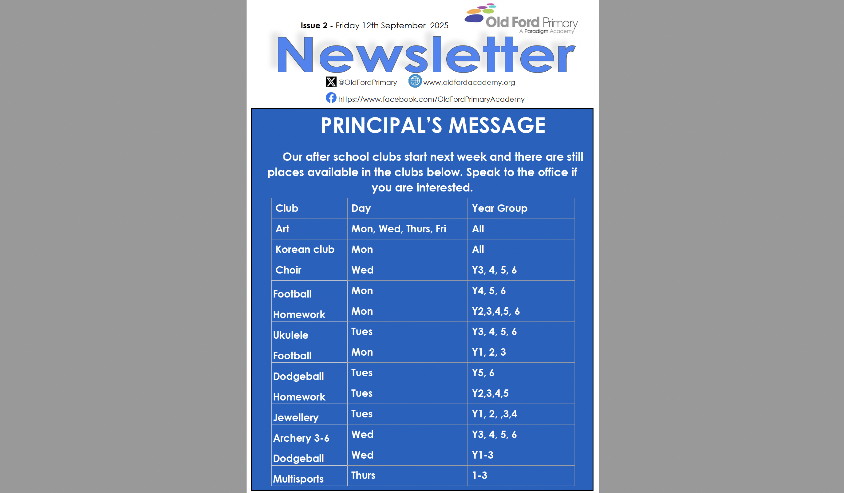 Front cover of the newsletter