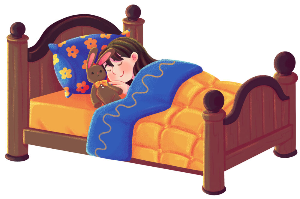 Girl Sleeping Peacefully with Teddy Bear Illustration