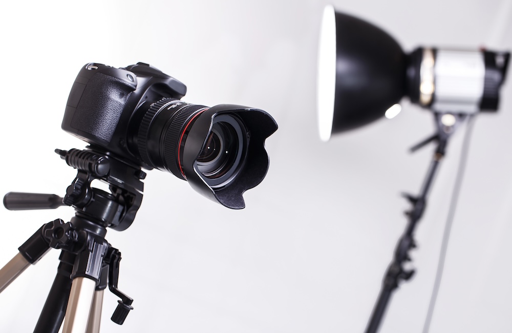 DSLR camera on tripod in the studio